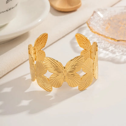 Ig Style Retro Streetwear Butterfly Stainless Steel Plating 18k Gold Plated Bangle