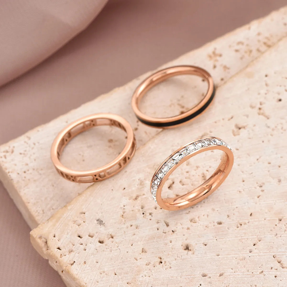 Ig Style Roman Style Shiny Solid Color Roman Numeral Stainless Steel Enamel Plating Inlay Zircon 14k Gold Plated Rose Gold Plated Rings