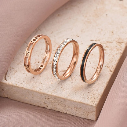 Ig Style Roman Style Shiny Solid Color Roman Numeral Stainless Steel Enamel Plating Inlay Zircon 14k Gold Plated Rose Gold Plated Rings