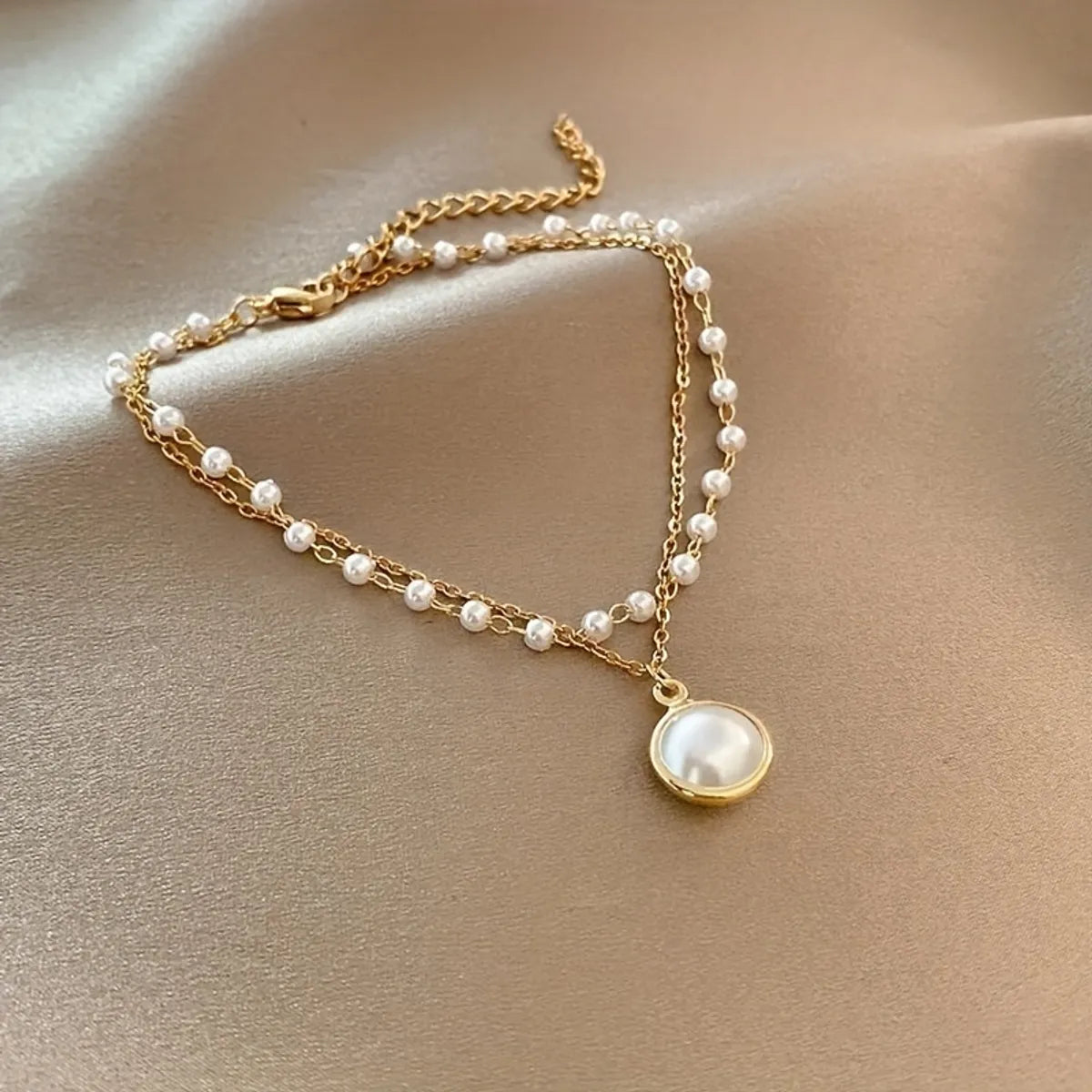 Ig Style Round Alloy Beaded Plating Inlay Pearl Gold Plated Women's Anklet