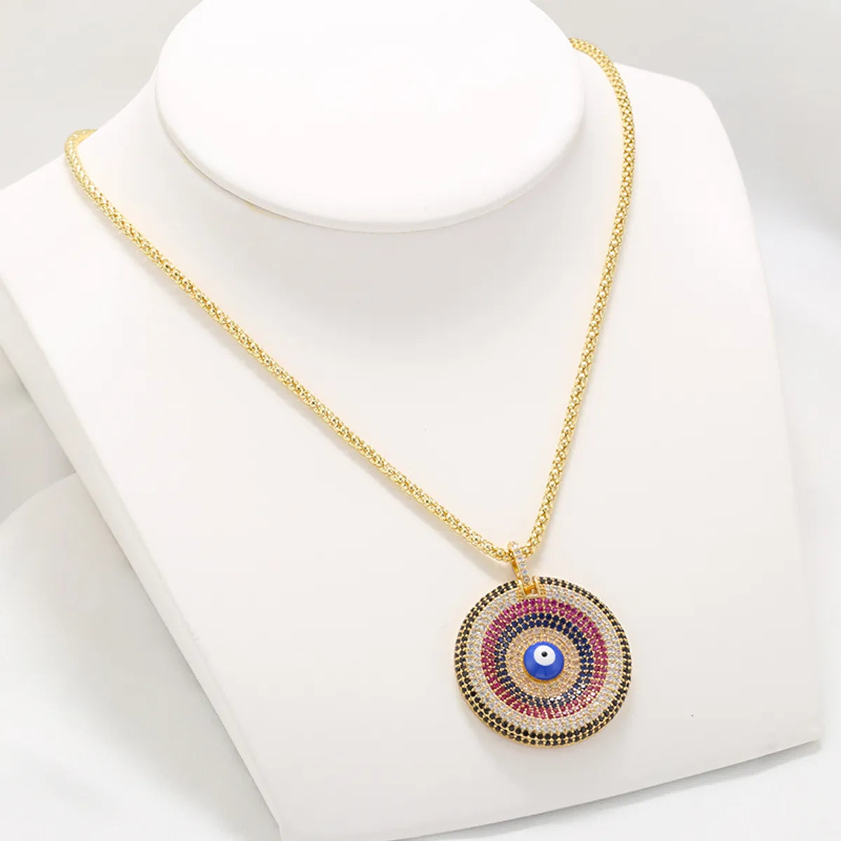 Ig Style Round Copper Plating Inlay Zircon 18k Gold Plated Pendant Necklace