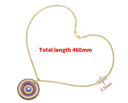 Ig Style Round Copper Plating Inlay Zircon 18k Gold Plated Pendant Necklace