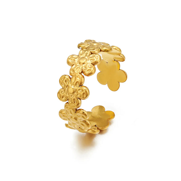 IG Style Round Lines Flower 304 Stainless Steel 18K Gold Plated Open Rings In Bulk