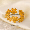 IG Style Round Lines Flower 304 Stainless Steel 18K Gold Plated Open Rings In Bulk