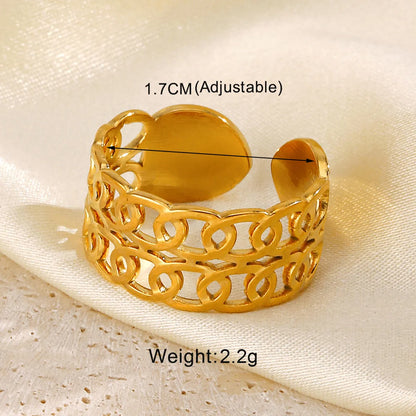 IG Style Round Lines Flower 304 Stainless Steel 18K Gold Plated Open Rings In Bulk