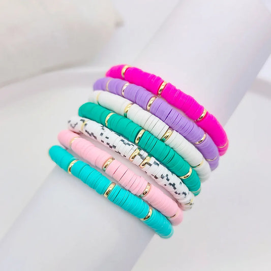 Ig Style Round Solid Color 18k Gold Plated Soft Clay Copper Wholesale Bracelets