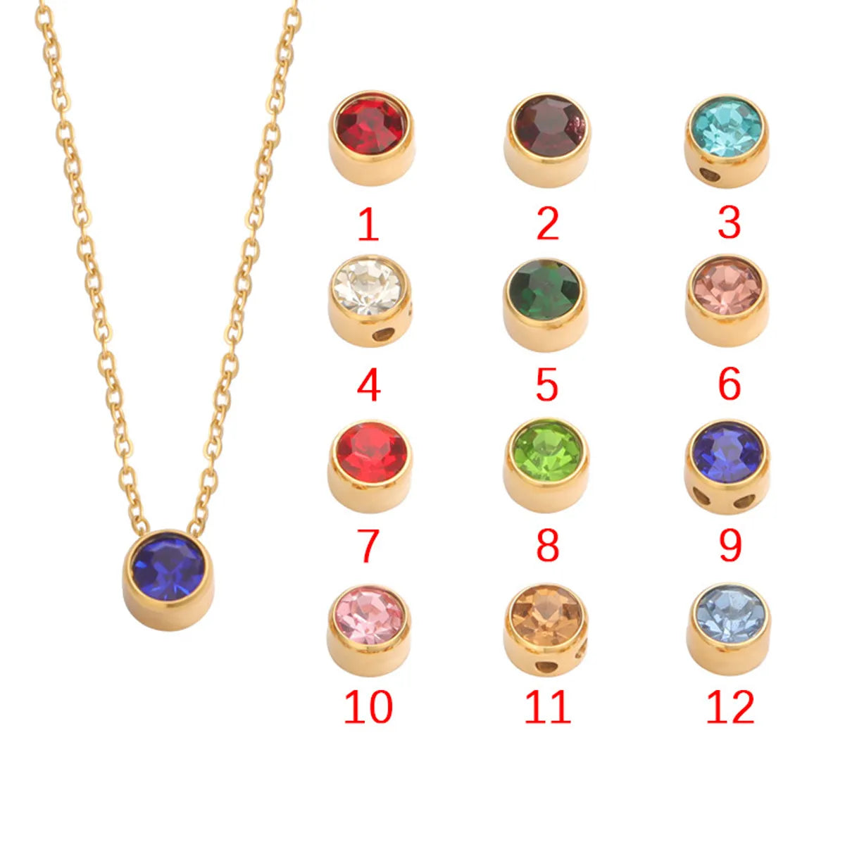 Ig Style Round Stainless Steel Plating Inlay Birthstone Pendant Necklace