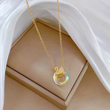 Titanium Steel Copper IG Style Inlay Round Swan Artificial Gemstones Rhinestones Pendant Necklace