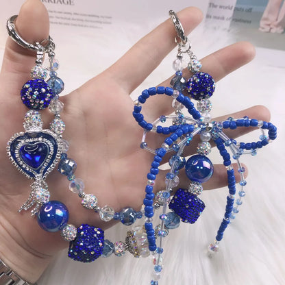 IG Style Shiny Bow Knot Beaded Beaded Inlay Rhinestones Bag Pendant Mobile Phone Chain