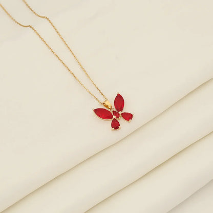 Wholesale IG Style Shiny Butterfly 304 Stainless Steel Inlay 18K Gold Plated Glass Pendant Necklace