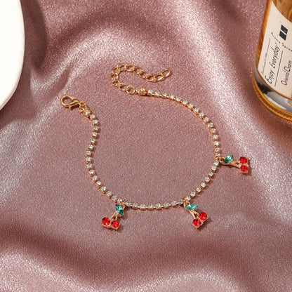 IG Style Shiny Cherry Alloy Inlay Rhinestones Women'S Anklet