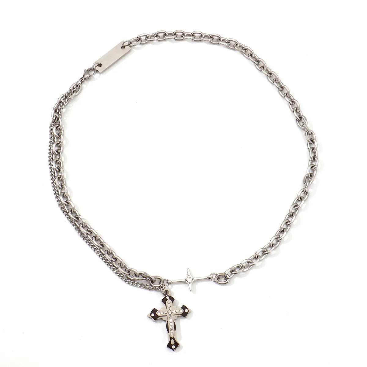 IG Style Shiny Cross Star Alloy Titanium Steel Plating Inlay Zircon Unisex Pendant Necklace