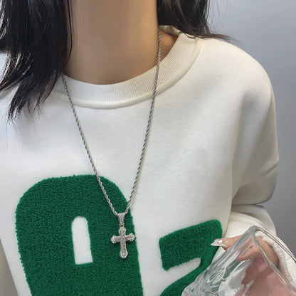 IG Style Shiny Cross Star Alloy Titanium Steel Plating Inlay Zircon Unisex Pendant Necklace