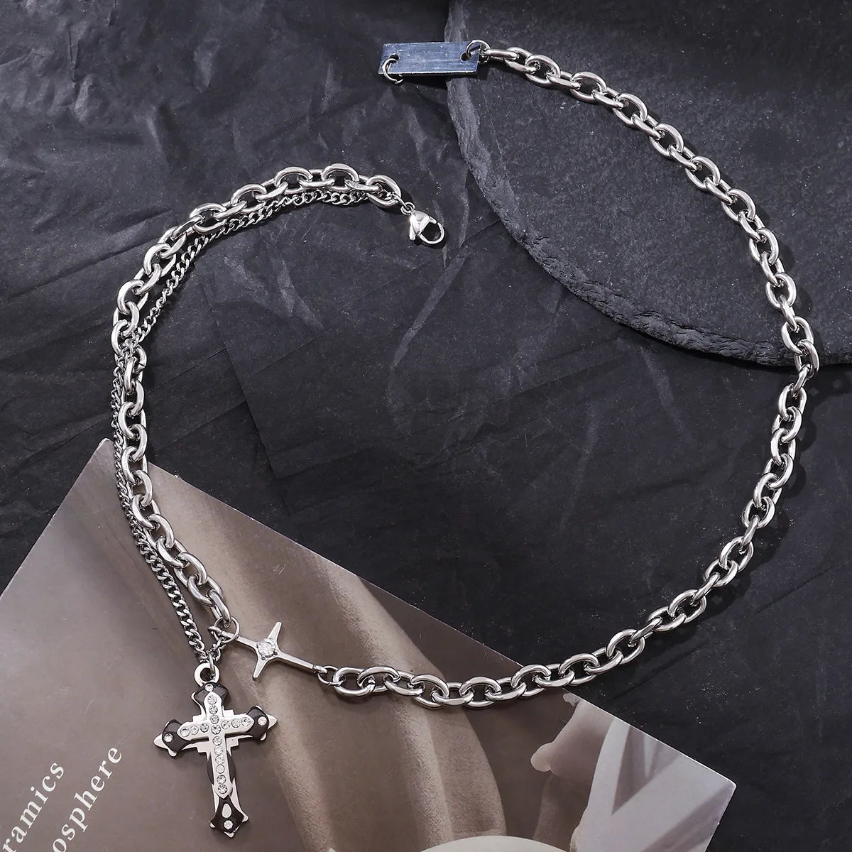 IG Style Shiny Cross Star Alloy Titanium Steel Plating Inlay Zircon Unisex Pendant Necklace