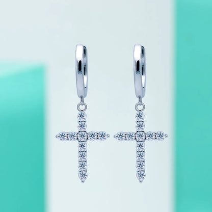 Ig Style Shiny Cross Sterling Silver Moissanite Drop Earrings In Bulk