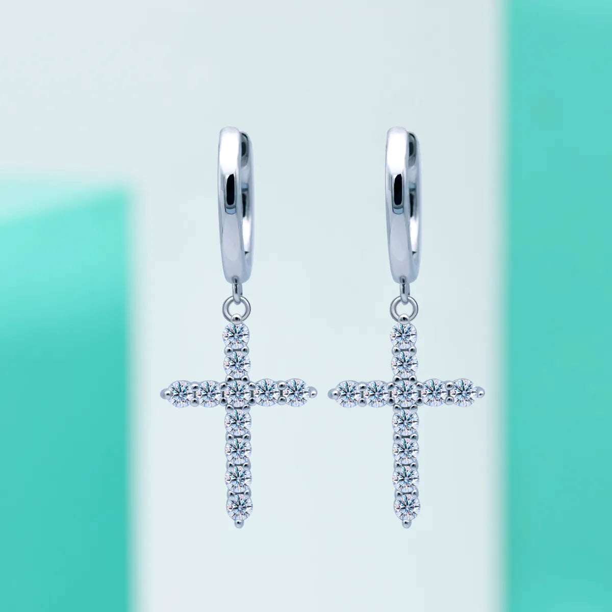 Ig Style Shiny Cross Sterling Silver Moissanite Drop Earrings In Bulk