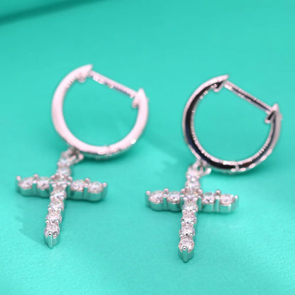 Ig Style Shiny Cross Sterling Silver Moissanite Drop Earrings In Bulk