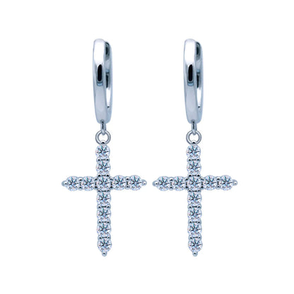 Ig Style Shiny Cross Sterling Silver Moissanite Drop Earrings In Bulk