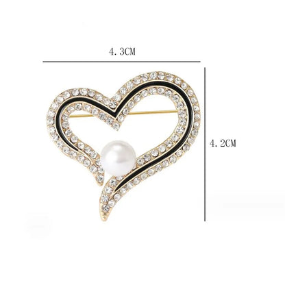 IG Style Shiny Heart Shape Alloy Inlay Artificial Rhinestones Pearl Women'S Brooches