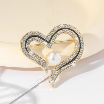 IG Style Shiny Heart Shape Alloy Inlay Artificial Rhinestones Pearl Women'S Brooches