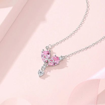 Ig Style Shiny Heart Shape Crown Bow Knot Sterling Silver Polishing Plating Inlay Zircon Pendant Necklace