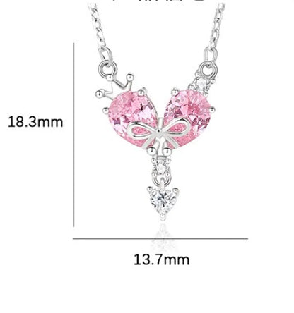 Ig Style Shiny Heart Shape Crown Bow Knot Sterling Silver Polishing Plating Inlay Zircon Pendant Necklace