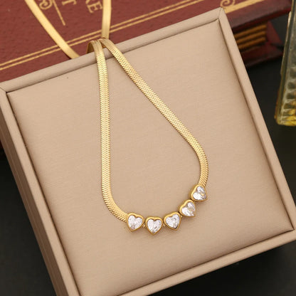 Ig Style Shiny Heart Shape Stainless Steel Plating Inlay Artificial Diamond Bracelets Earrings Necklace