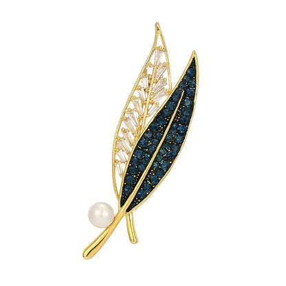 IG Style Shiny Leaf Flower Butterfly Copper Plating Inlay Pearl Zircon Unisex Brooches