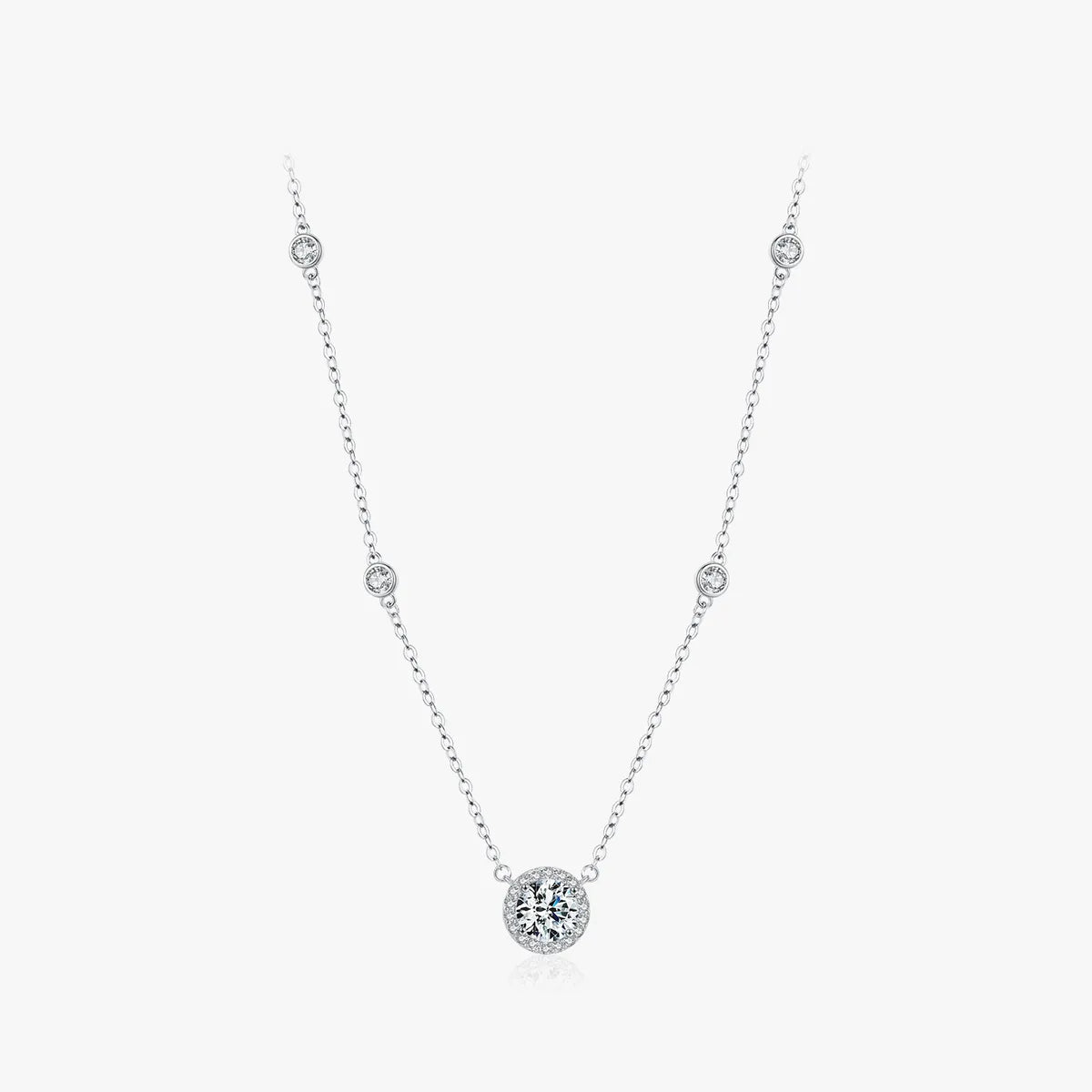 Ig Style Shiny Round Sterling Silver Rhodium Plated Zircon Necklace In Bulk