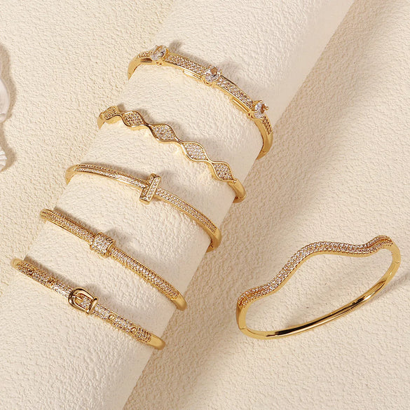 IG Style Shiny Round Water Droplets Snake Rhinestones Alloy Wholesale Bangle