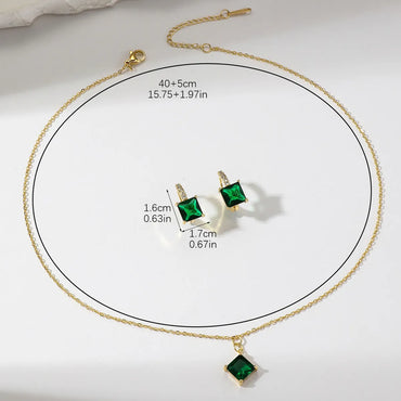 Ig Style Shiny Square Copper Plating Inlay Zircon Gold Plated Jewelry Set