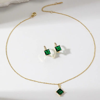 Ig Style Shiny Square Copper Plating Inlay Zircon Gold Plated Jewelry Set