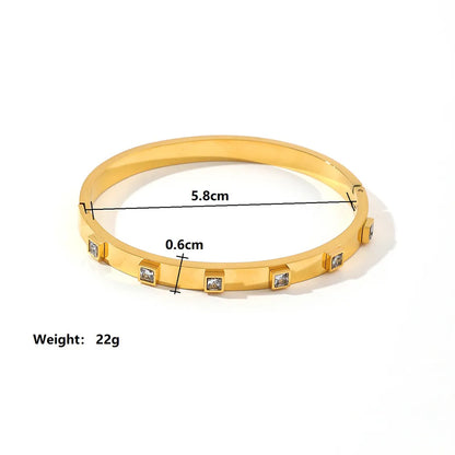 Ig Style Shiny Square Titanium Steel Plating Inlay Zircon 18k Gold Plated Bangle