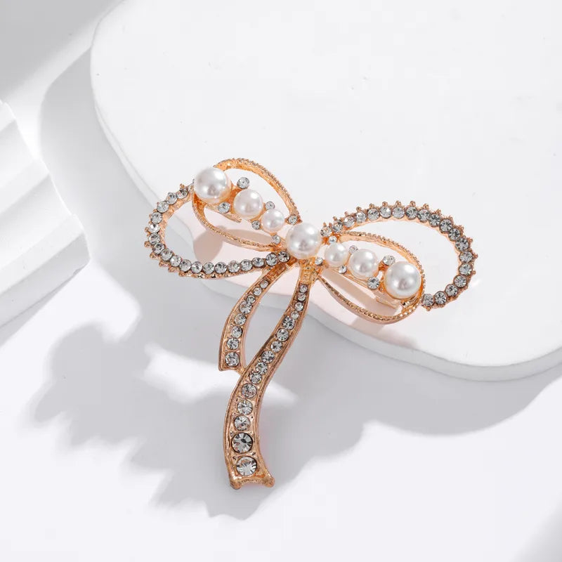 IG Style Shiny  Flower Bow Knot Alloy Inlay Rhinestones Pearl Unisex Brooches