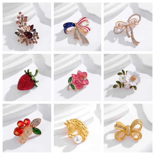 IG Style Shiny  Flower Bow Knot Alloy Inlay Rhinestones Pearl Unisex Brooches