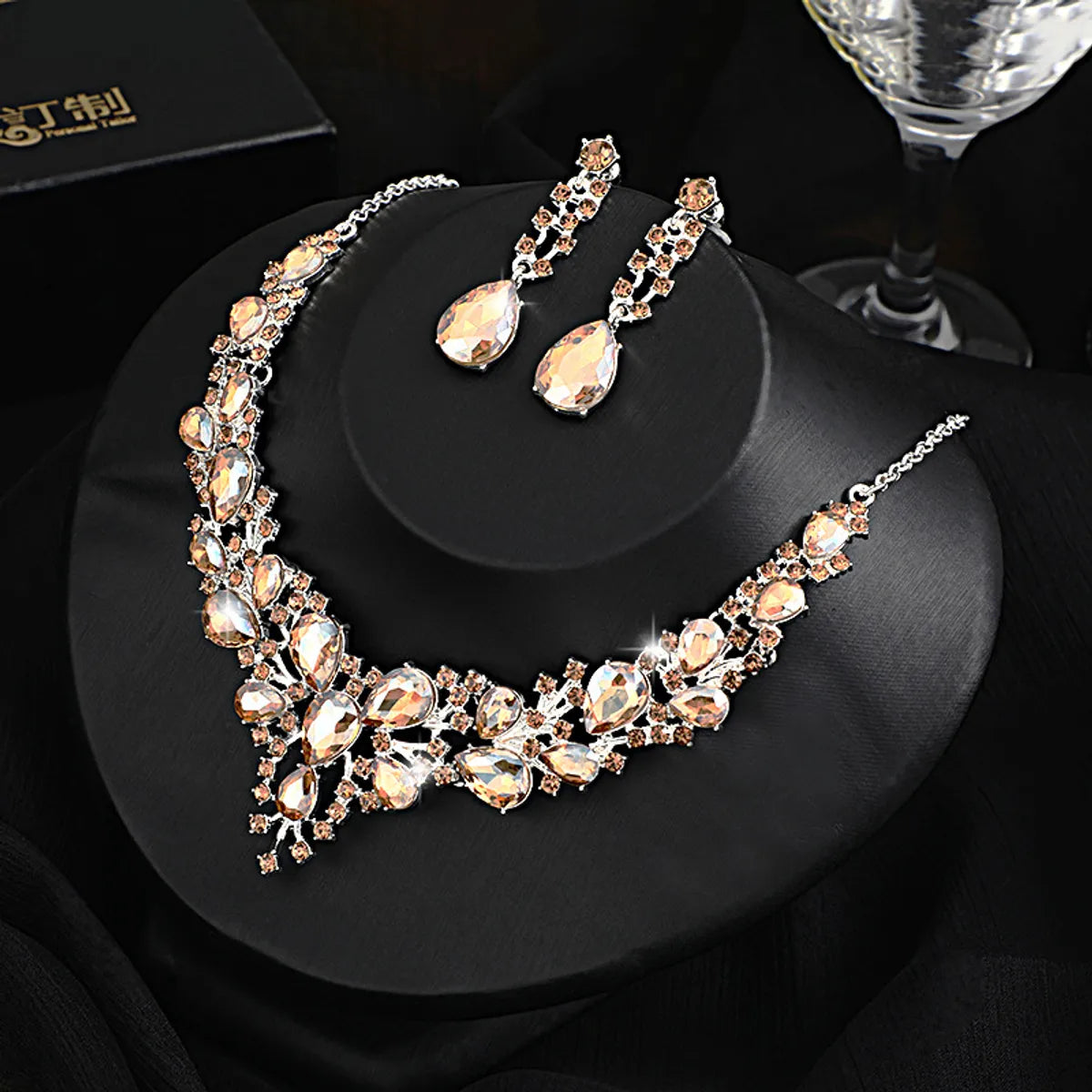 IG Style Shiny Water Droplets Alloy Inlay Gem Crystal Women'S Jewelry Set