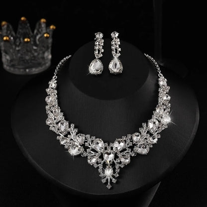 IG Style Shiny Water Droplets Alloy Inlay Gem Crystal Women'S Jewelry Set