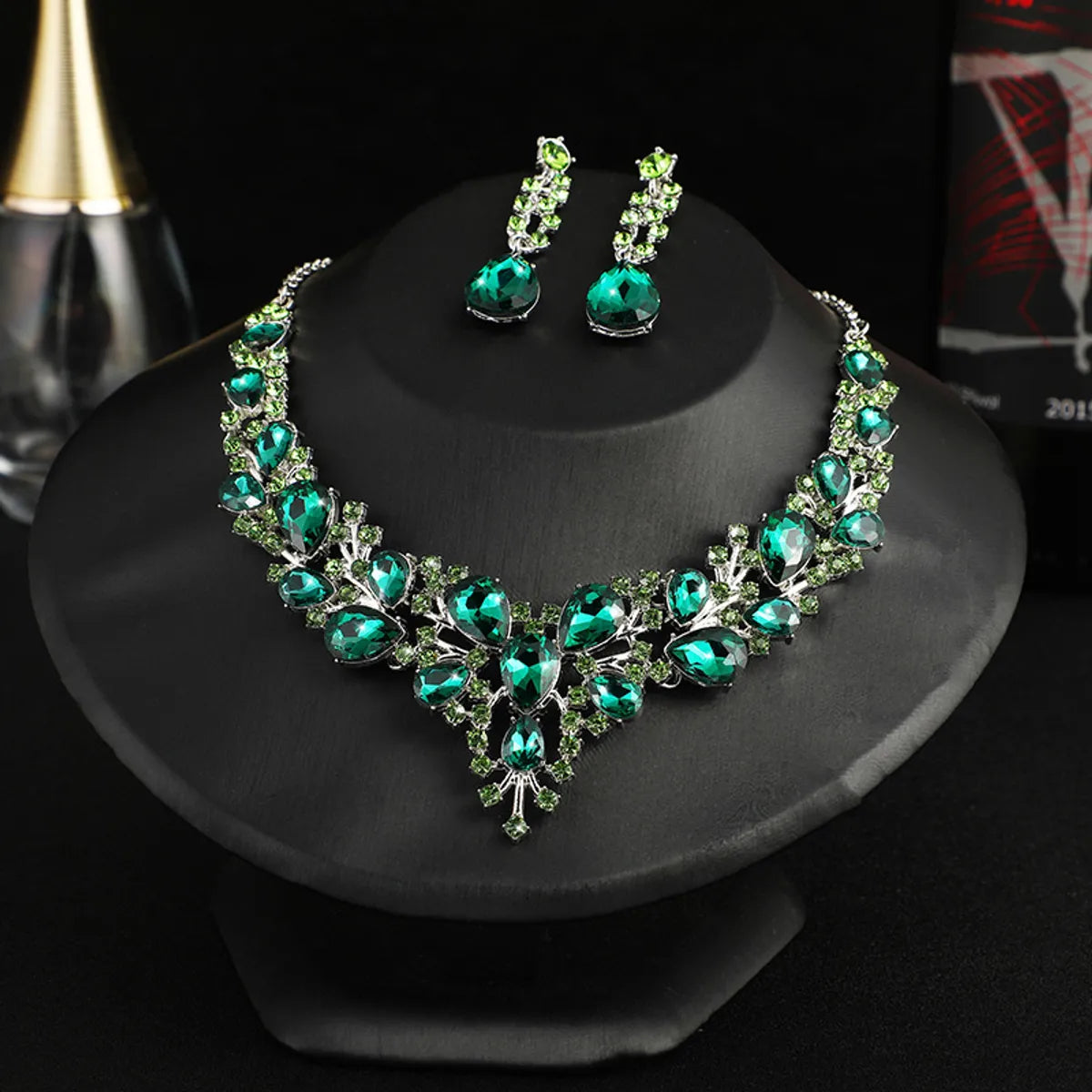 IG Style Shiny Water Droplets Alloy Inlay Gem Crystal Women'S Jewelry Set