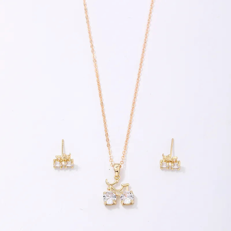 Ig Style Simple Style Bicycle Copper Plating Inlay Zircon Gold Plated Earrings Necklace