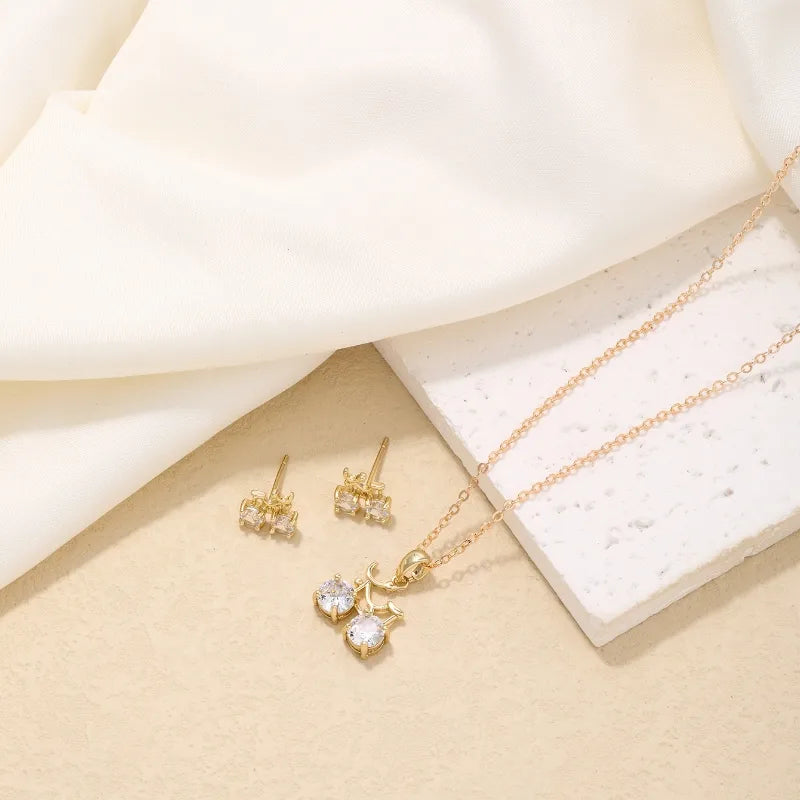 Ig Style Simple Style Bicycle Copper Plating Inlay Zircon Gold Plated Earrings Necklace