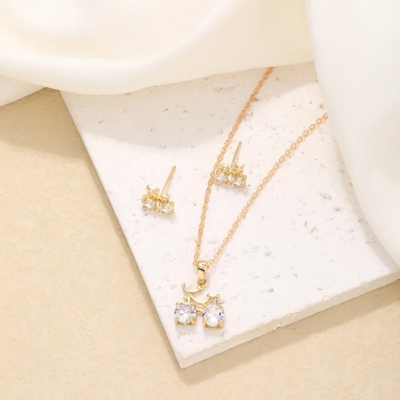 Ig Style Simple Style Bicycle Copper Plating Inlay Zircon Gold Plated Earrings Necklace