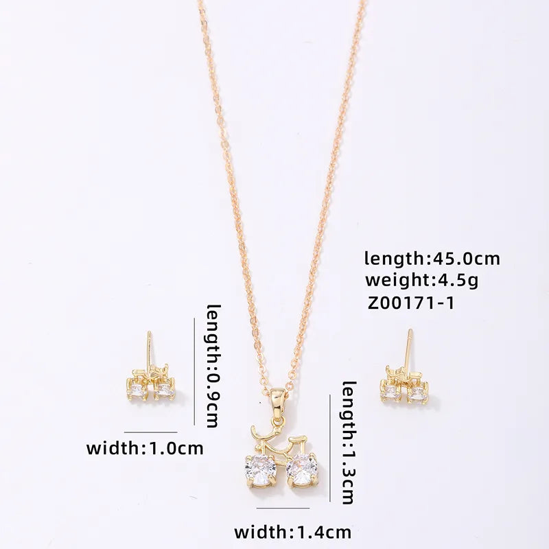 Ig Style Simple Style Bicycle Copper Plating Inlay Zircon Gold Plated Earrings Necklace