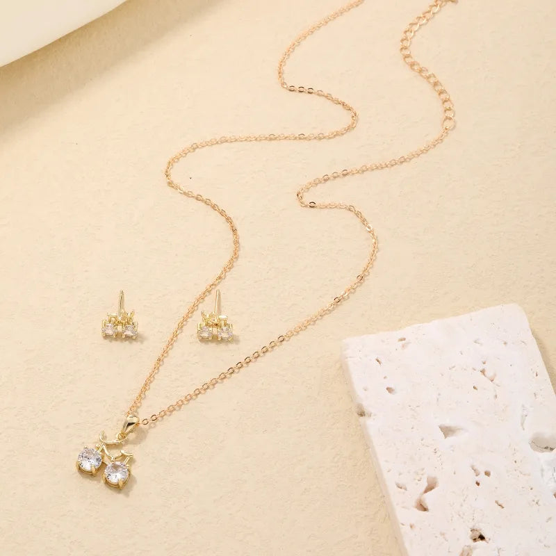 Ig Style Simple Style Bicycle Copper Plating Inlay Zircon Gold Plated Earrings Necklace