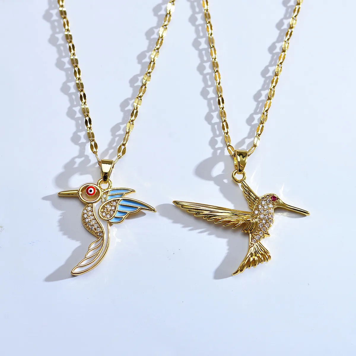 Wholesale Jewelry IG Style Simple Style Bird Titanium Steel Copper Zircon Gold Plated Enamel Plating Inlay Pendant Necklace