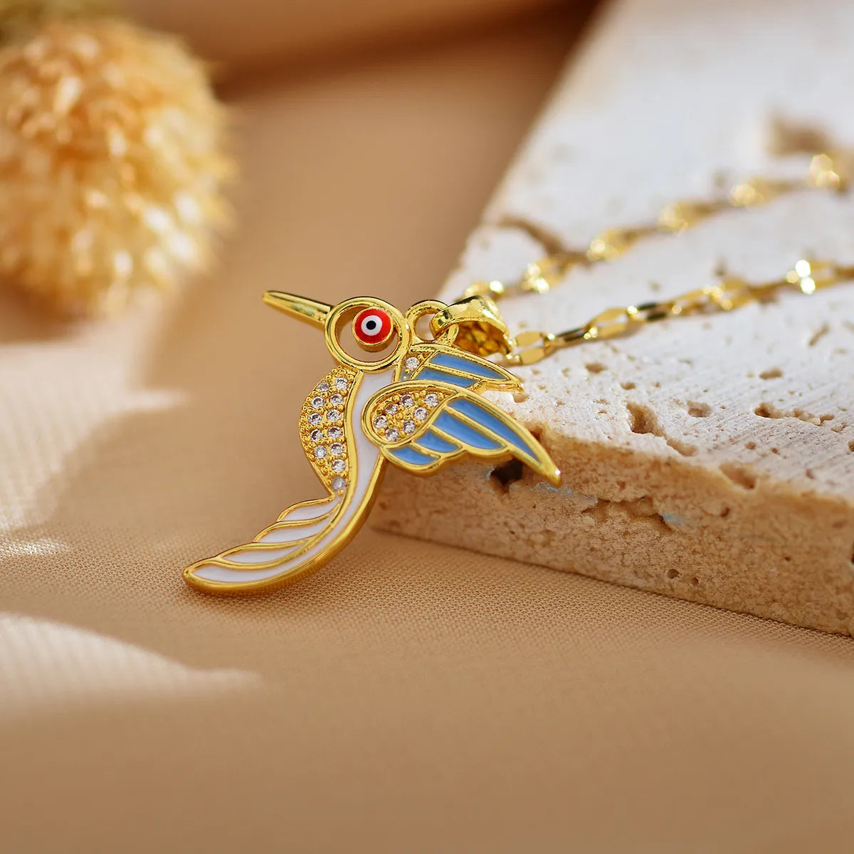 Wholesale Jewelry IG Style Simple Style Bird Titanium Steel Copper Zircon Gold Plated Enamel Plating Inlay Pendant Necklace