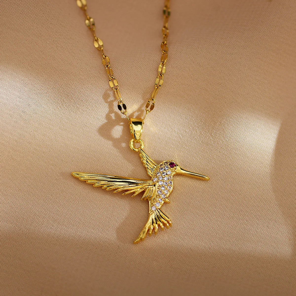 Wholesale Jewelry IG Style Simple Style Bird Titanium Steel Copper Zircon Gold Plated Enamel Plating Inlay Pendant Necklace