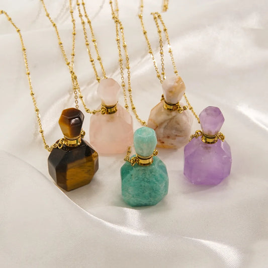 IG Style Simple Style British Style Perfume Bottle Stainless Steel Natural Stone 14K Gold Plated Women's Pendant Necklace