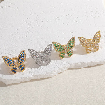 Ig Style Simple Style Butterfly Copper Plating Inlay Zircon 14k Gold Plated White Gold Plated Open Rings