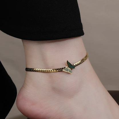 Ig Style Simple Style Butterfly Stainless Steel Titanium Steel Plating 18k Gold Plated Gold Plated Women's Anklet