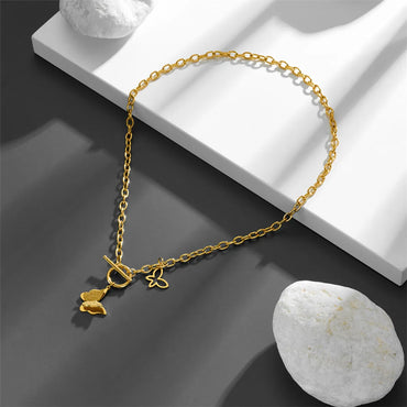 Ig Style Simple Style Butterfly Titanium Steel Toggle Plating Pendant Necklace